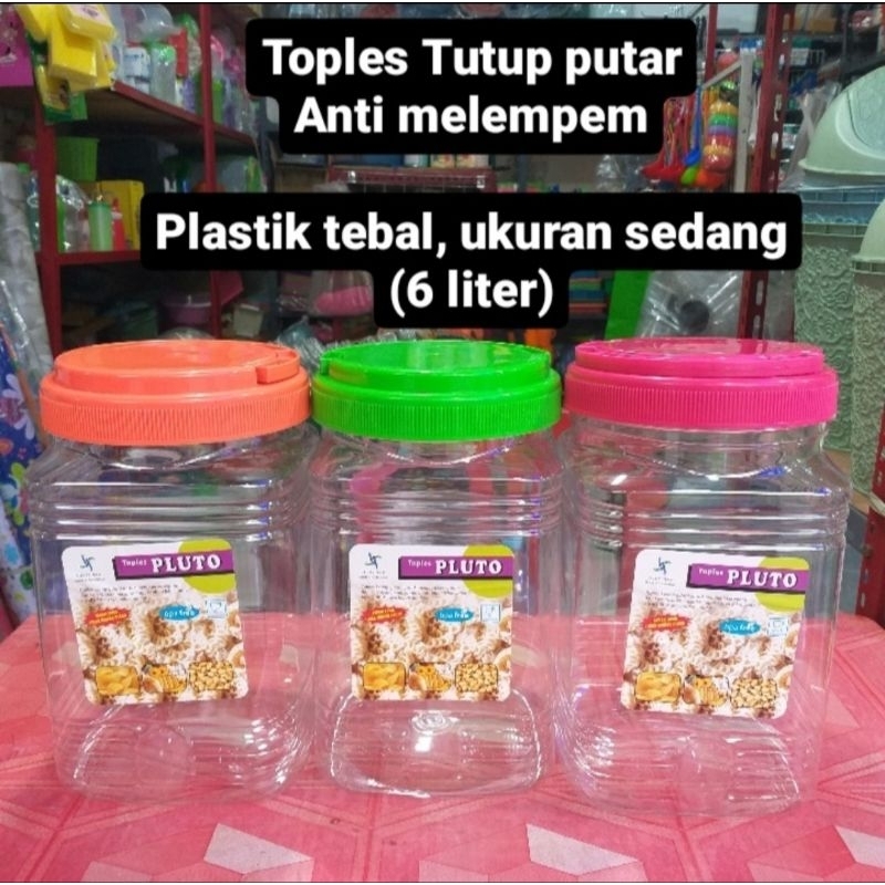 toples kerupuk sedang / toples plastik PET 6 liter pluto / toples plastik kerupuk / toples besar / t