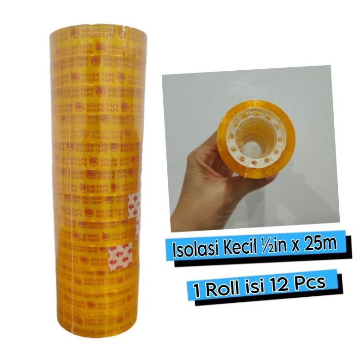 

READY STOK SELOTIP ISOLASI INCH X 25 METER SELOTIP ISOLASI KECIL SETENGAH INCH TEBAL 12PCS