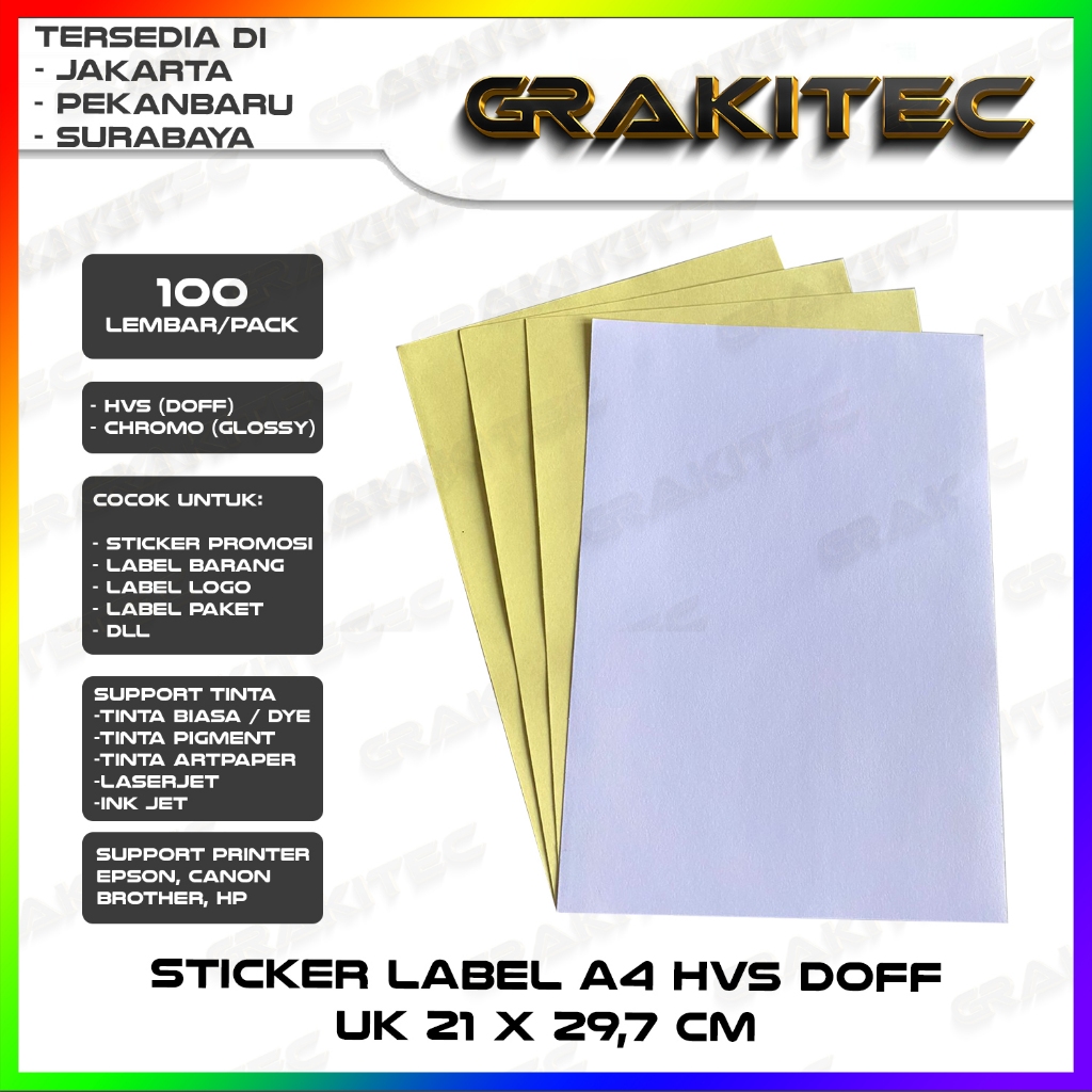 

Kertas Sticker Chromo HVS / Glossy Label A4 isi 100 Lembar / KERTAS STICKER Kromo Bontak Grakitec