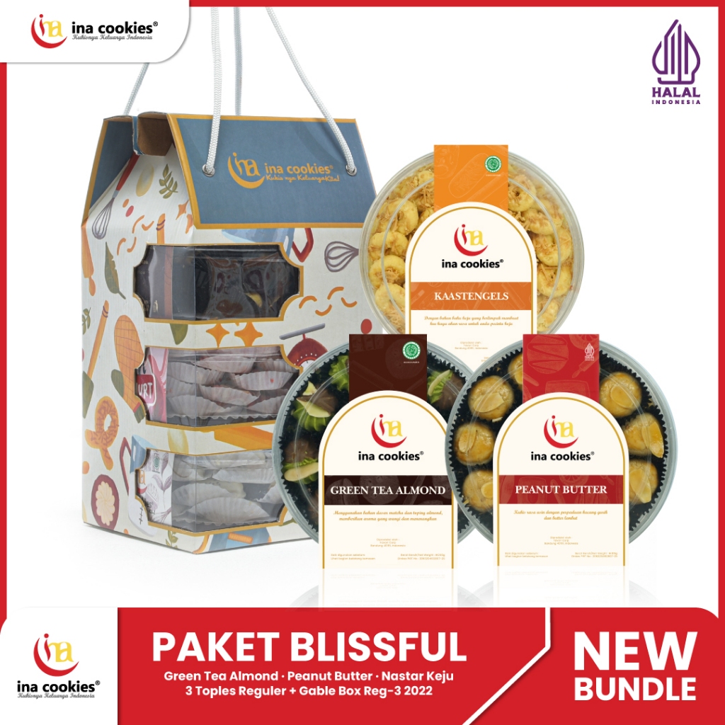 

Hampers Lebaran Gable Box "Blissful" isi 3 Toples Reguler Kue Kering Premium Ina Cookies