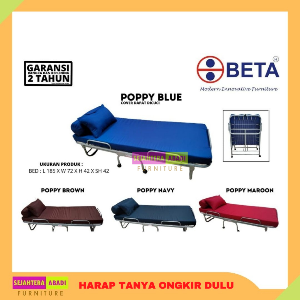 Folding Bed / Ranjang Lipat Besi Betta POPY Ranjang Besi Plus Busa Divan Lipat Besi kasur lipat besi