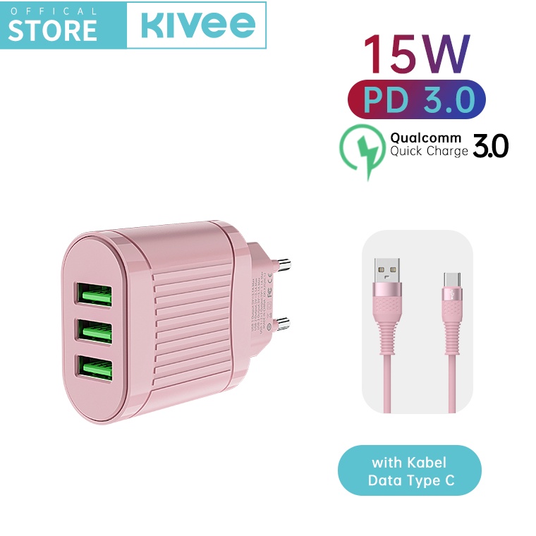 Terkini CUI KIVEE Kepala Charger USB3 Macaron Charger fast charging for iphone oppo xiaomi Samsung