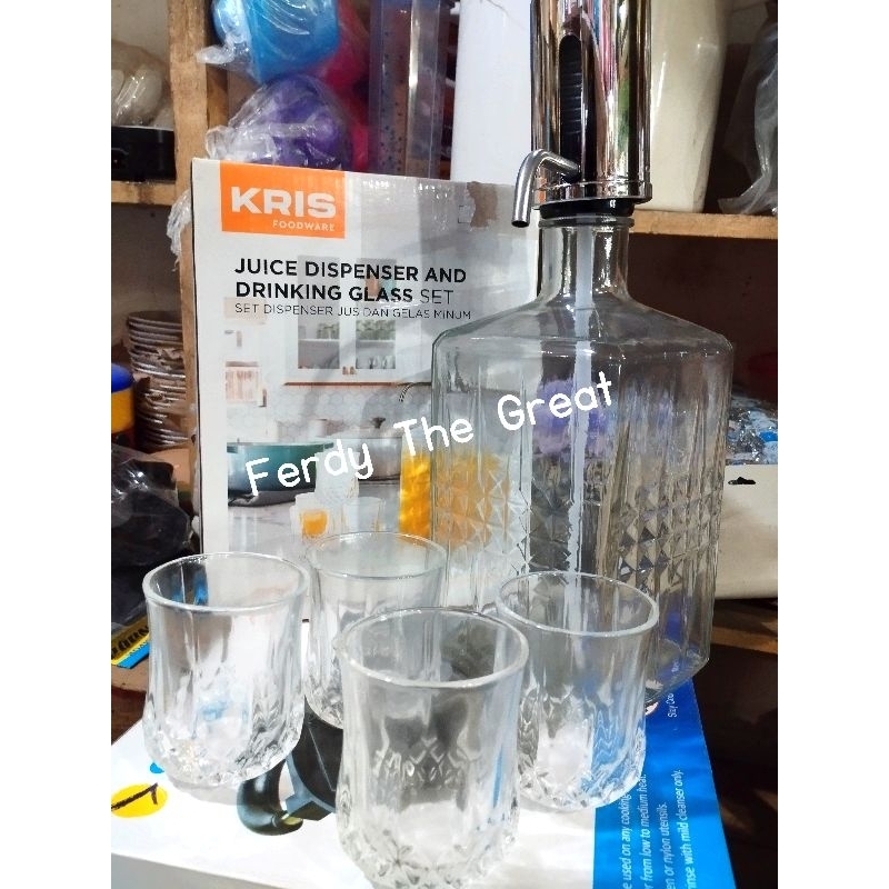 Dispenser juice set kaca merk Kris Ace Hardware / botol air minum juice set kaca / tempat air jus ka