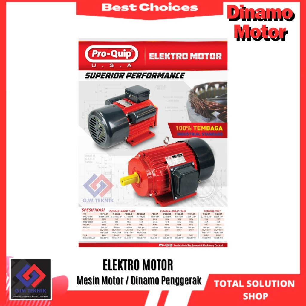Dinamo Motor Penggerak 1HP 4P 2P 1Ph  PROQUIP / Dinamo Elektro Motor Listrik 1 Hp 4P 2P 1 Phase PROQ