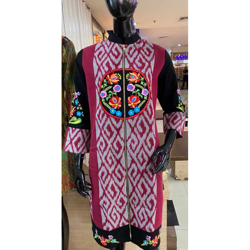 DRESS TUNIK BATIK BAHAN TENUN COMBINASI JAITAN BORDIR EXCLUSIVE THAMRIN CITY