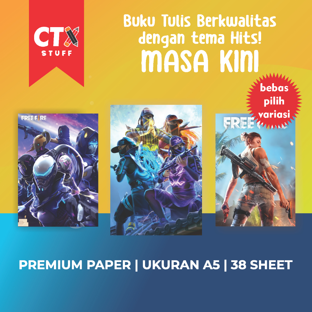 

GARENA FREE FIRE Buku Tulis A5 Buku Tulis Sekolah CUSTOM Cover Buku Tulis Unik Buku Tulis Game