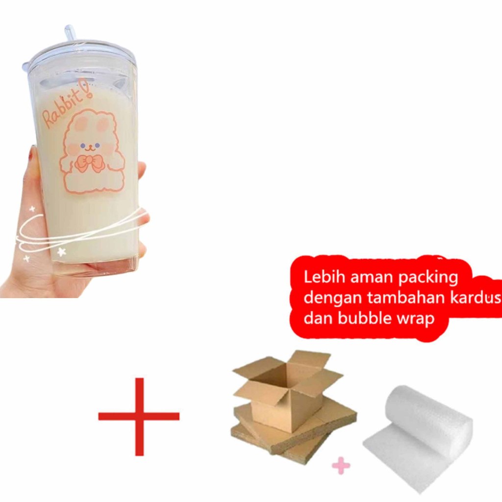 Gelas kaca * tumbler * Gelas ukur * Gelas Gambar lucu * 450ml-RABBIT+PENGAMAN