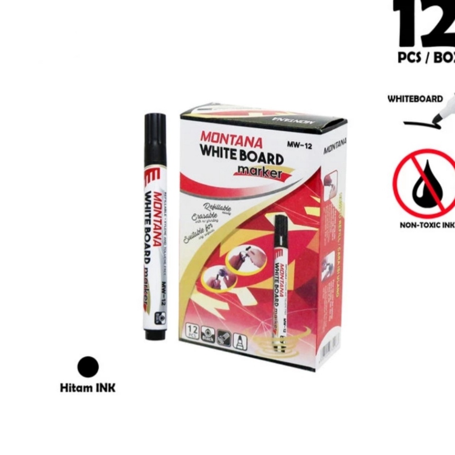 

ORIGINAL Spidol Whiteboard maker MW12 Montana isi 12 pcs Hitam