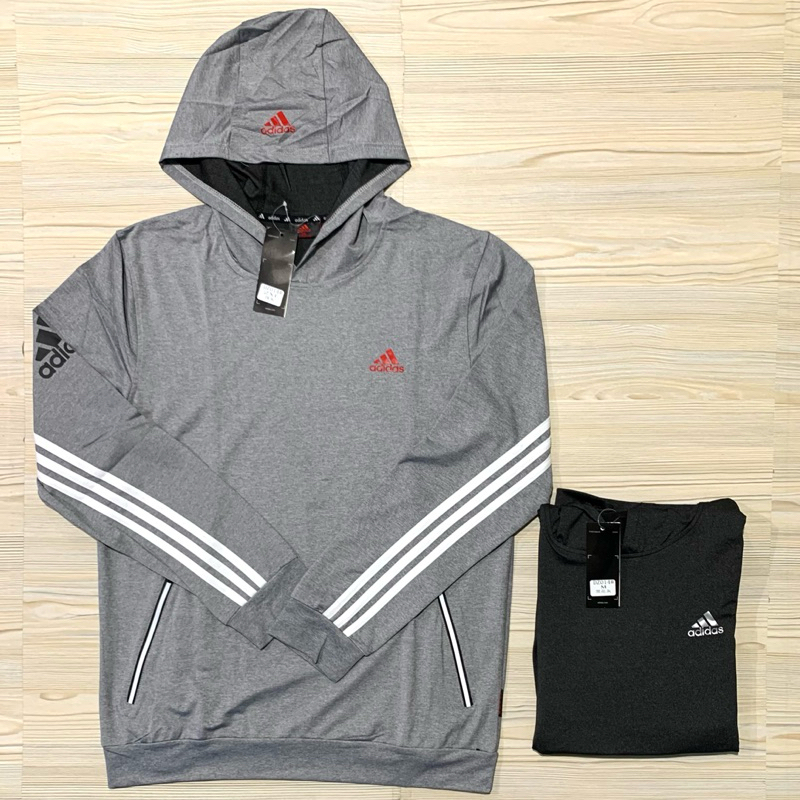 HOODIE LENGAN PANJANG TOPI KUPLUK ADIDAS BAHAN TEBAL IMPORT PREMIUM MAN UNISEX ABU HITAM UMR