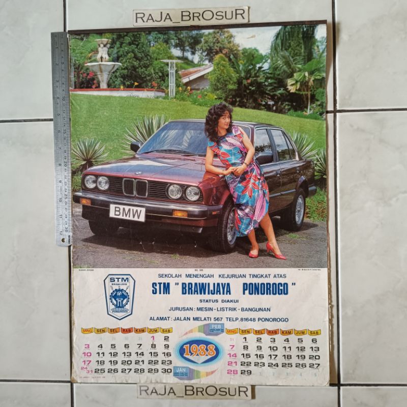 Kalender jadul lawas tahun 1988 lengkap Poster iklan BMW E30/Mercedes Benz 300 E/Suzuki Forsa GLX/To