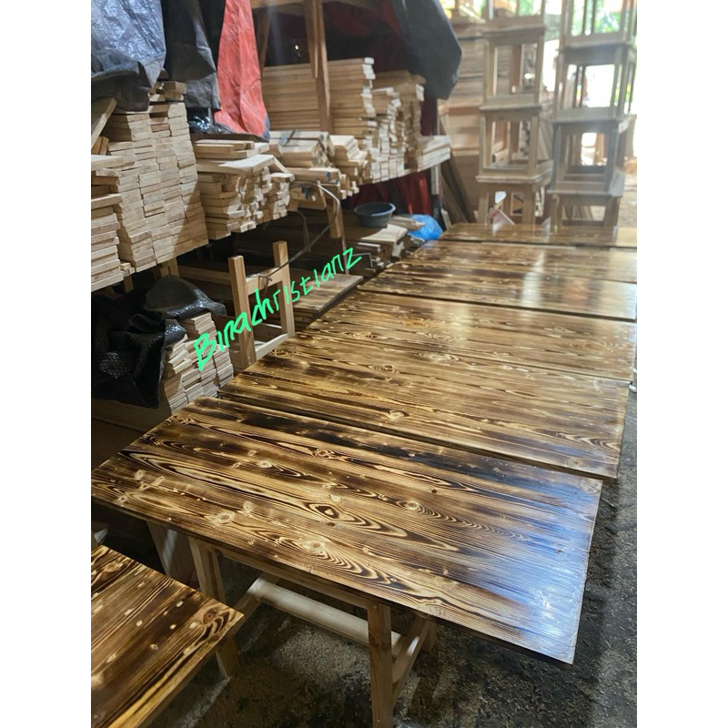 papan kayu jati Belanda 100x20x2cm vernis motif bakar