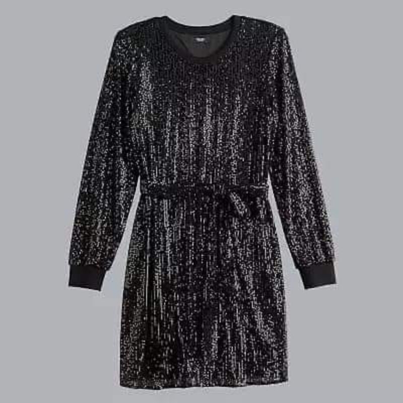 VERA  WANG LONG SLEEVE SEQUIN MINI DRESS