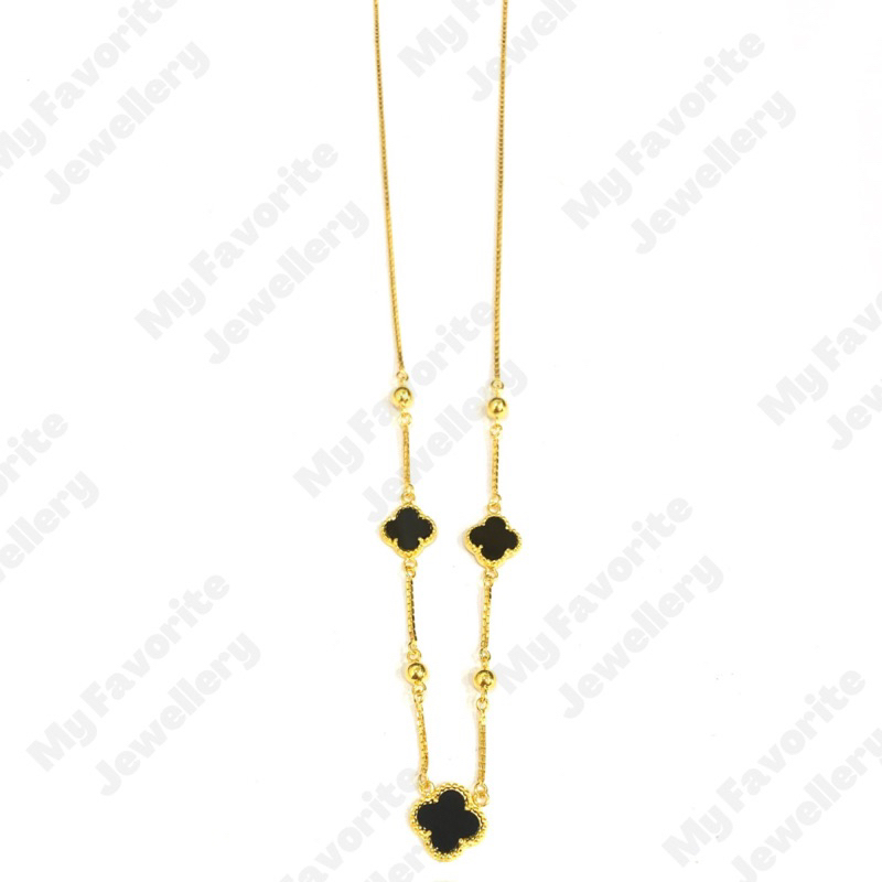 Kalung Italy Tri Clover Hitam Emas Asli Kadar 700