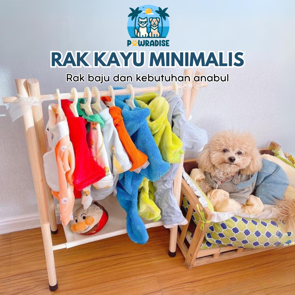 Rak Baju Celana Sepatu Minimalis Anjing Kucing - Rak Bahan Kayu Halus Bisa Dilipat - Cat Dog Pet Clo