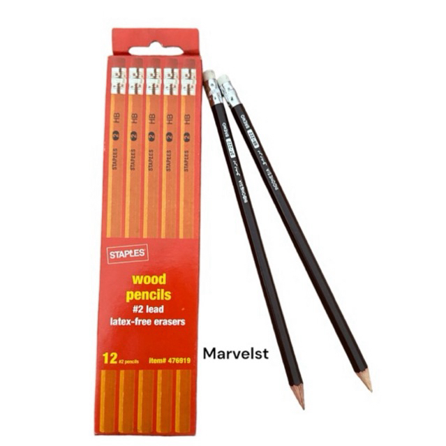 

12pcs Staples Wood Pencils free Eraser Pensil 2B Serbaguna Murah