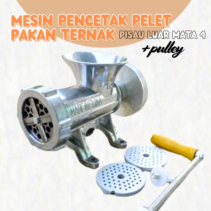 Mesin Pencetak Pelet No.12 Pisau Luar Mata 4 Dengan Pulley Mesin Pembuat Pelet Pakan Ternak