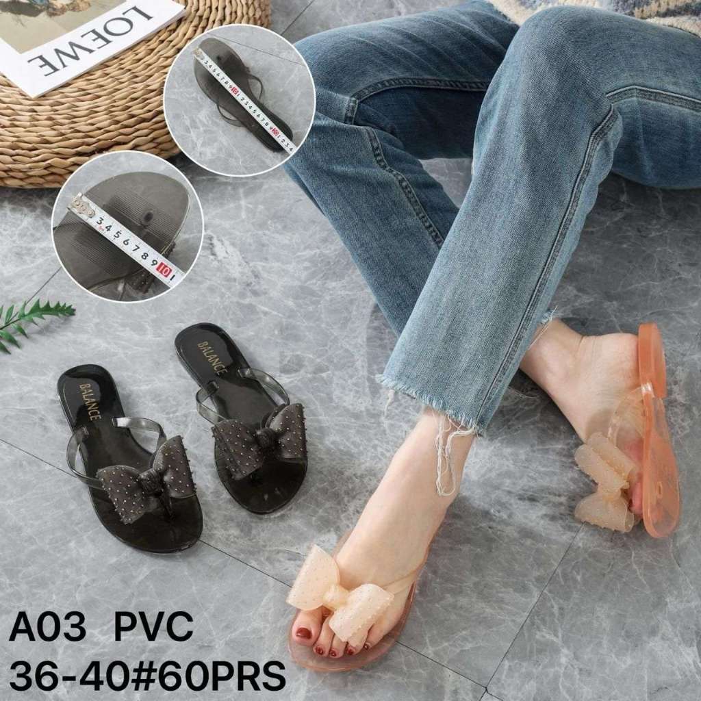 Sandal Fashion Karet Wanita Balance Motif Tali Transparan Pita Sandal Jepit A03