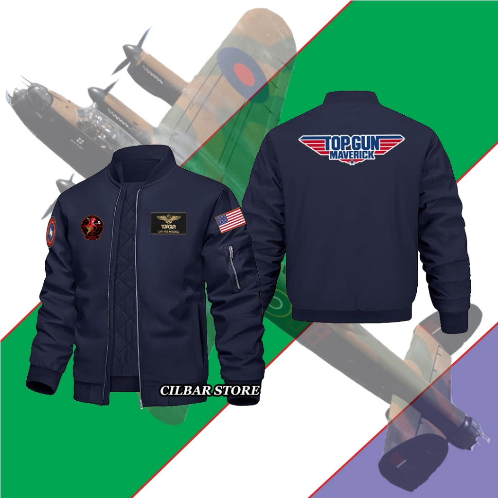 FULL BORDIR Jacket Touring Motor Bomber Zipper Pria Top Gun Army US Maverick Tentara Amerika Watherp