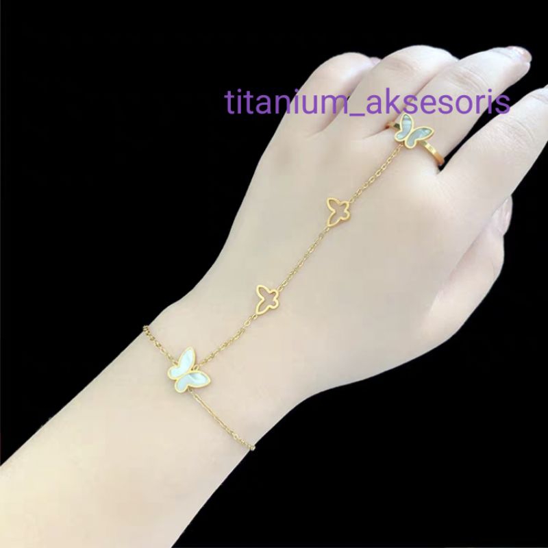 gelang tangan rantai titanium sambung cincin kupu kupu