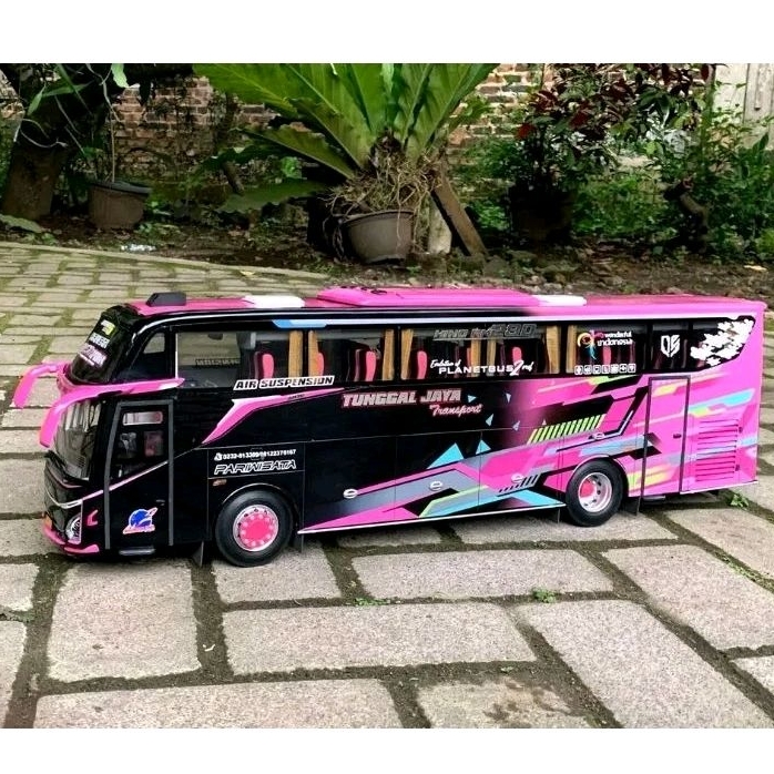 miniatur bus jb5 stj black pink full lampu leed 3 mode bus viral telolet basuri