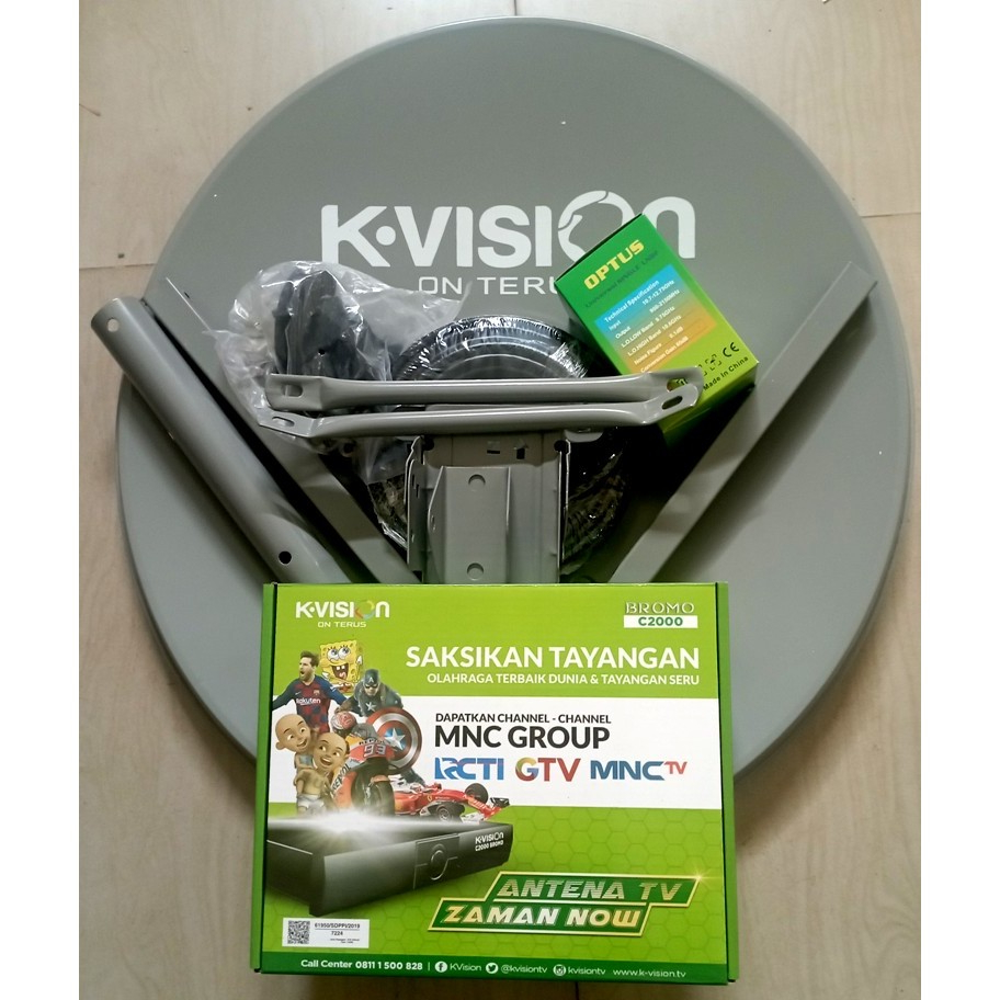 Kvision BROMO Satellite Receiver lengkap Dish Parabola mini 45cm & LNB & Kabel gratis paket FILM & B