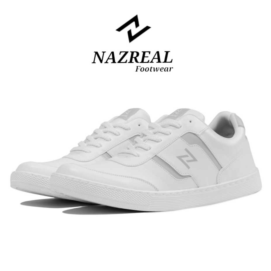 NAZ REFANO - Sepatu Sneakers Pria Kasual Putih Abu Sol Dijahit Sepatu Kets Santai Pria 100% ORIGINAL