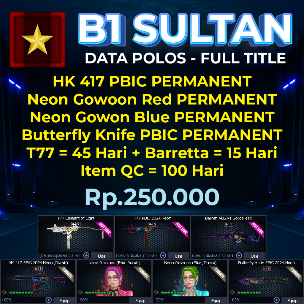 CHAR POINT BLANK / CHAR PB AKUN POINTBLANK ZEPETTO - B1 SULTAN PERMANENT