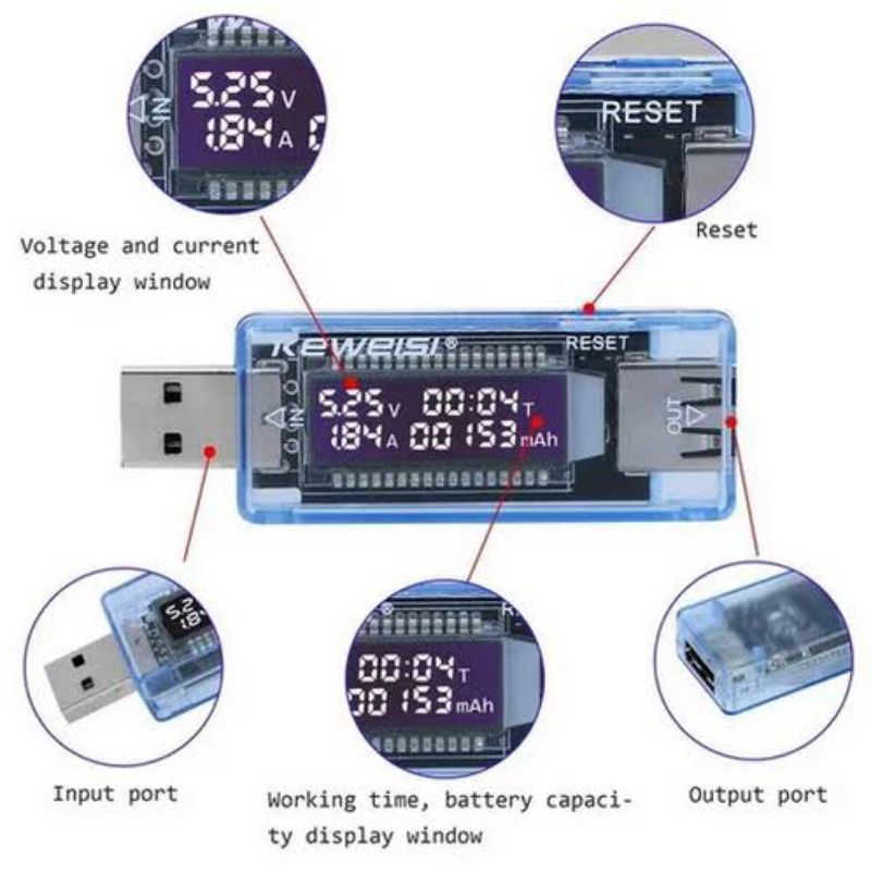 Keweisi USB Pengukur Tegangan Voltase dan Baterai Tester