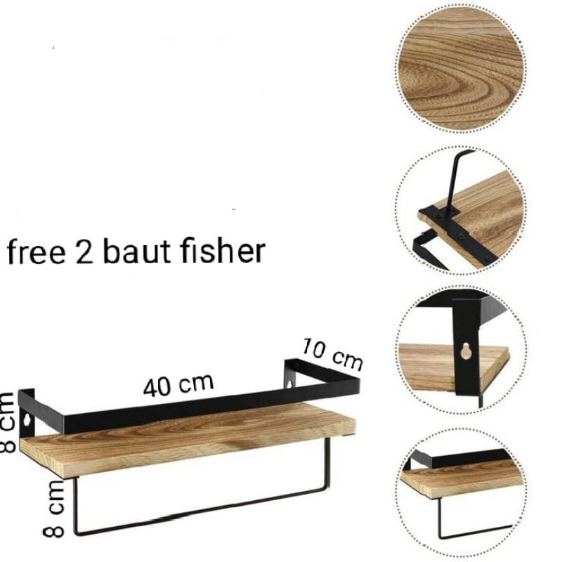 ambalan tempel rak bumbu dapur panjang 40 cm