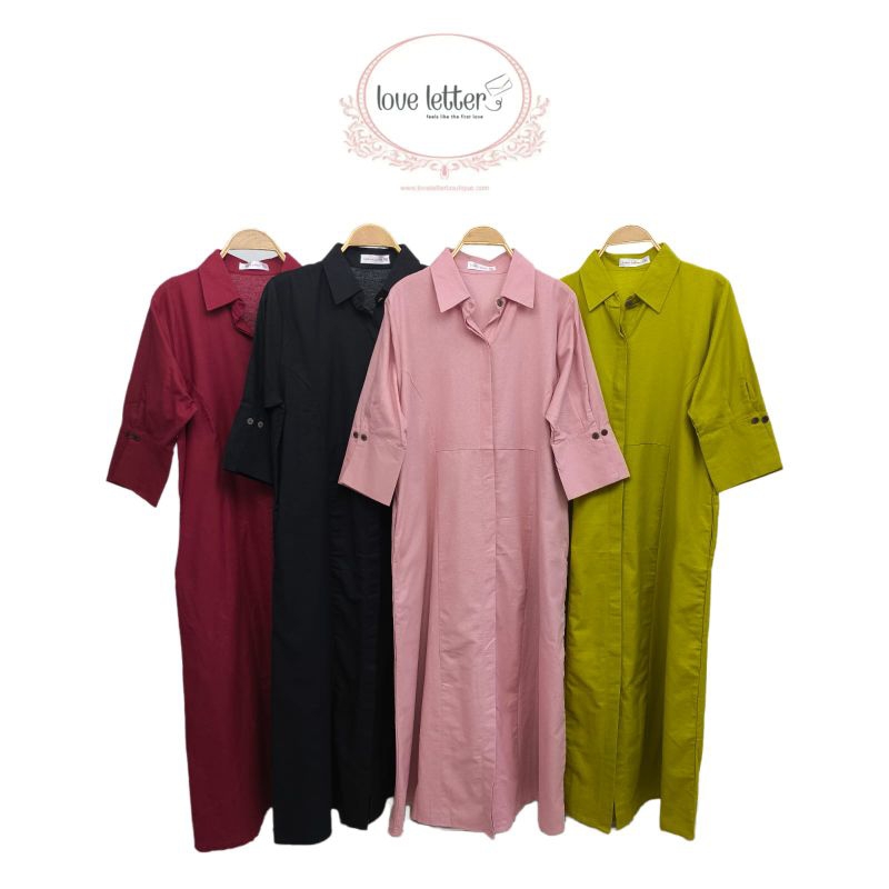 Athena Dress/ Dress Kancing Polos Berkerah / Kemeja Dress Polos Kerah