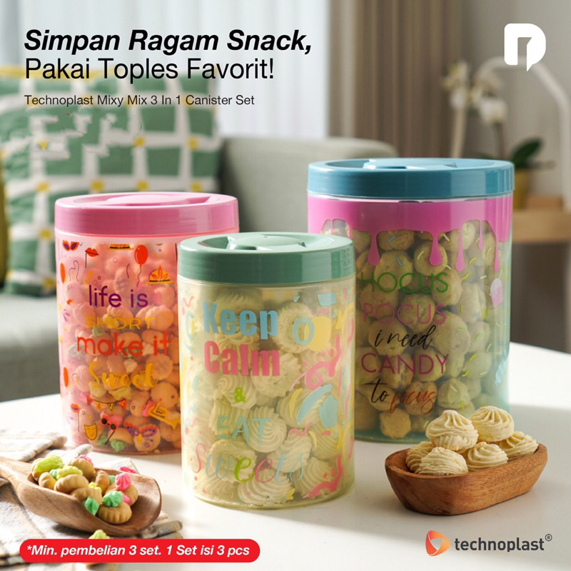 [PROMO] TECHOPLAST Mixy Mix 3 In 1 Canister Set Toples Jumbo Beranak Toples Anti Pecah Toples Kekini