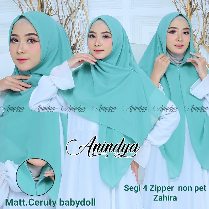segi empat zipper hijab instan zipper