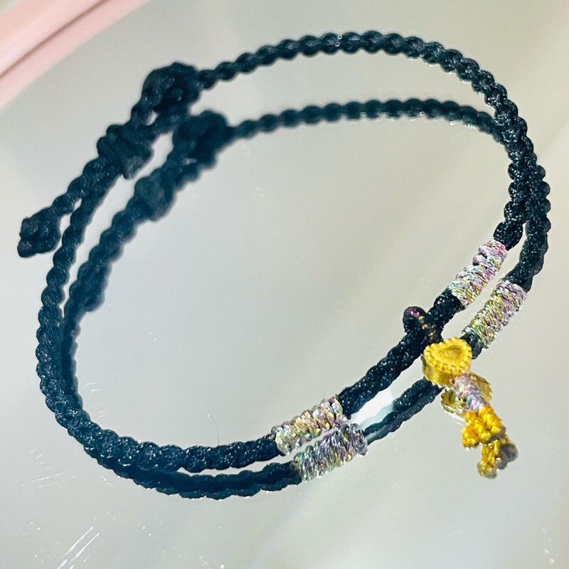 Gelang Tali Hitam Variasi Emas Kadar (24K 999%) Charm Love Kunci
