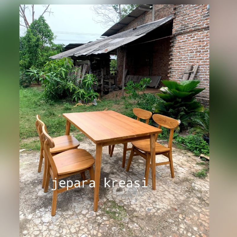 meja makan kayu jati 4 kursi minimalis, set meja makan kayu jati 4 kursi minimalis