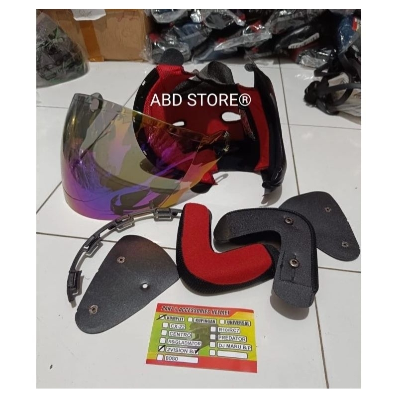 Busa helm kyt 2vision fullset + kaca helm hitam bening silver blue gold pelangi