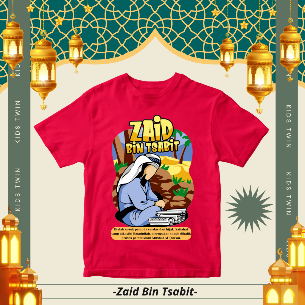 Baju Kaos Anak Dakwah Muslim Islam Zaid Bin Tsabit Sahabat Nabi Pejuang Islam