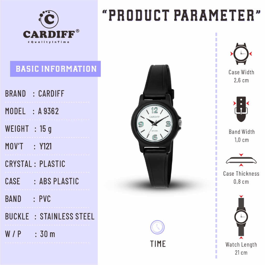 CARDIFF Analog A 9362 Jam Tangan Casual Cewek Water Resist