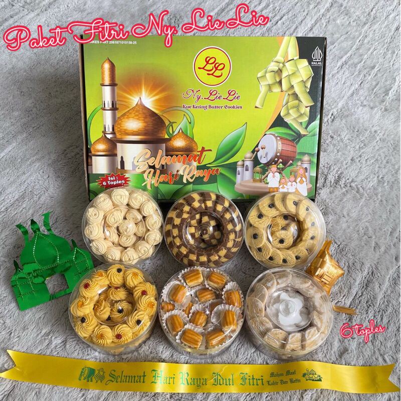 

paket kue kering hampers lebaran Ny. Lie-Lie isi 6 toples