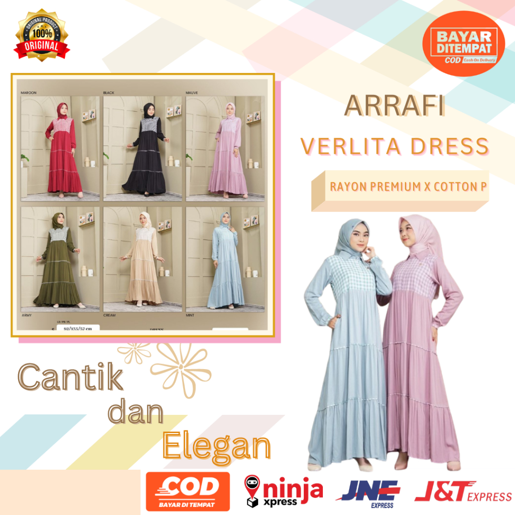 Baju Gamis Verlita Long Dress Rayon Premium x Cotton Premium - Gamis Simpel Dan Elegant - Dress Kore