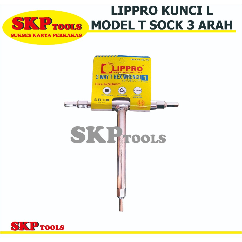 LIPPRO KUNCI L MODEL T 3 ARAH/3 WAY HEX T WRENCH (887-02)