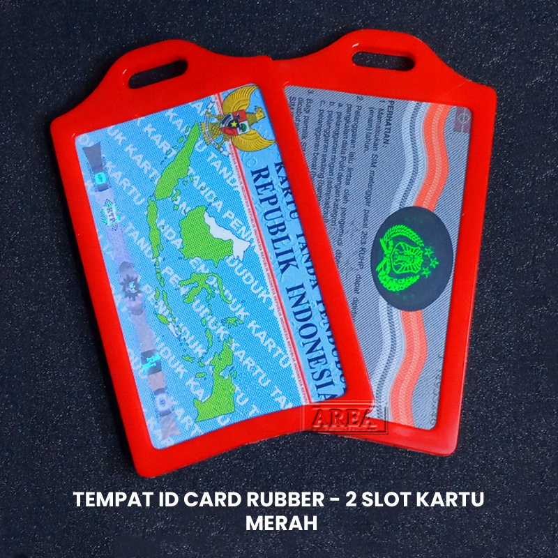 

Tempat ID Card Merah Rubber Waterproff 2 Slot Kartu Potrait/Vertikal/Berdiri