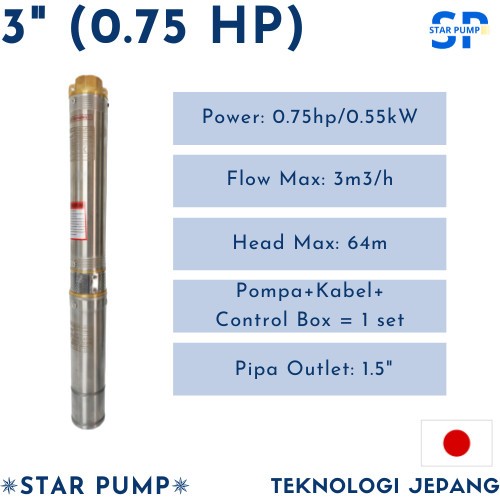 Pompa Satelit 3 Inch 0.75 (3/4) HP 0.55 kW Submersible Pump