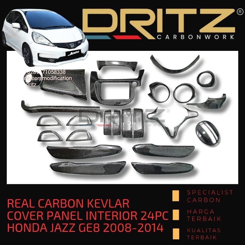 Cover Carbon Kevlar PANEL INTERIOR 24pc HONDA JAZZ GE8 Aksesoris Karbon
