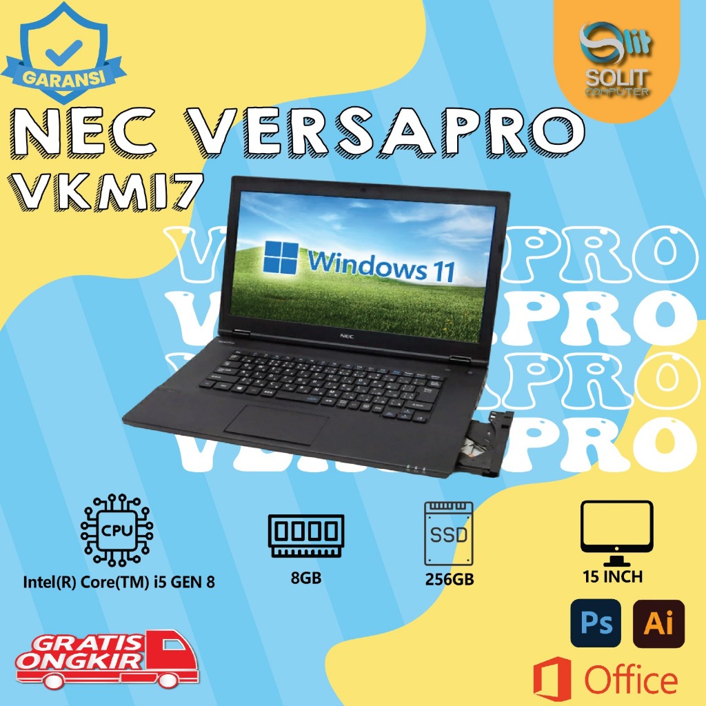 LAPTOP DESAIN/KERJA NEC Versapro VKM17 Core I5 Gen 8 (RAM 8 GB SSD 256 GB) MULUS 99%