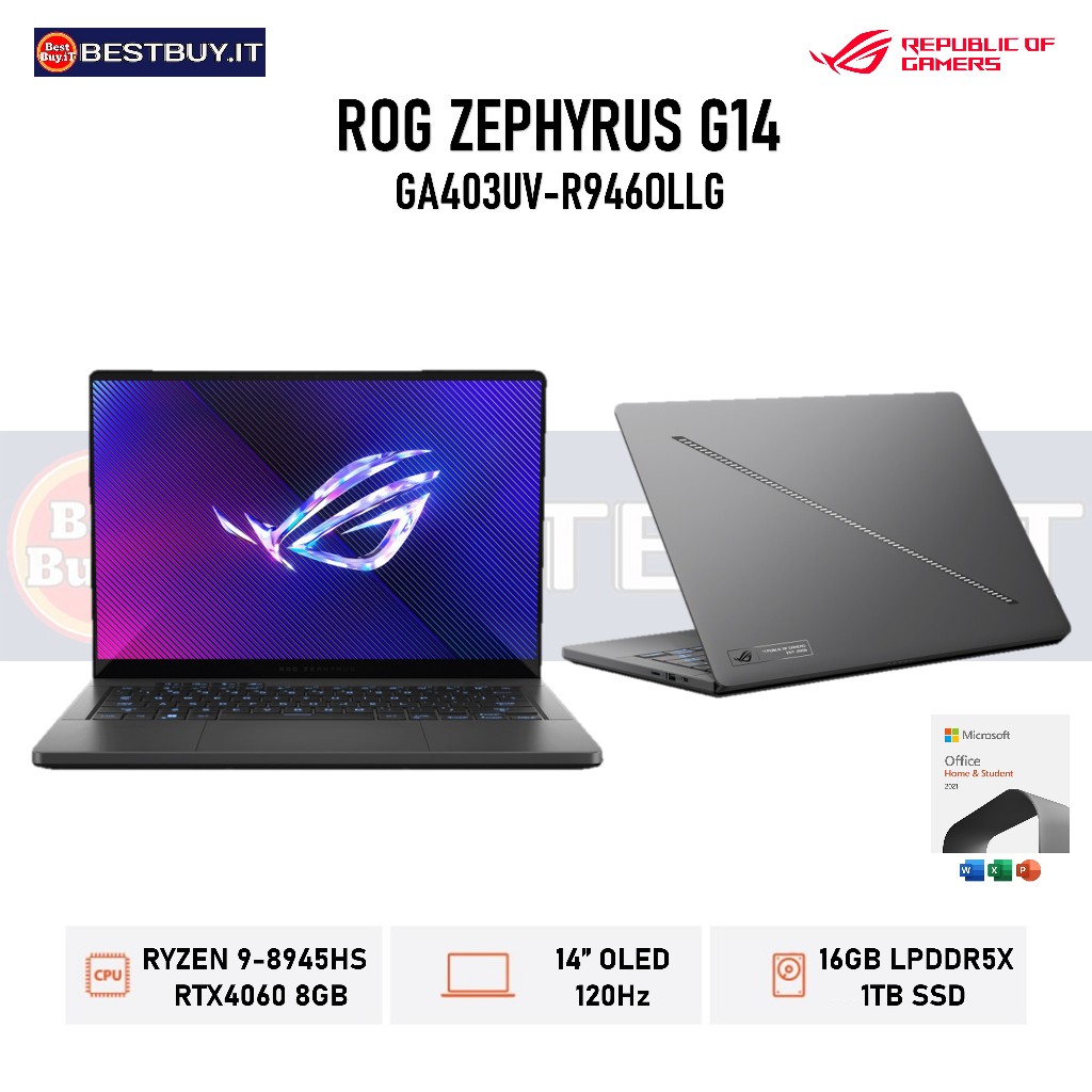 ASUS ROG Zephyrus G14 GA403UV R9-8945HS 16GB 1TB RTX4060 14" OLED W11
