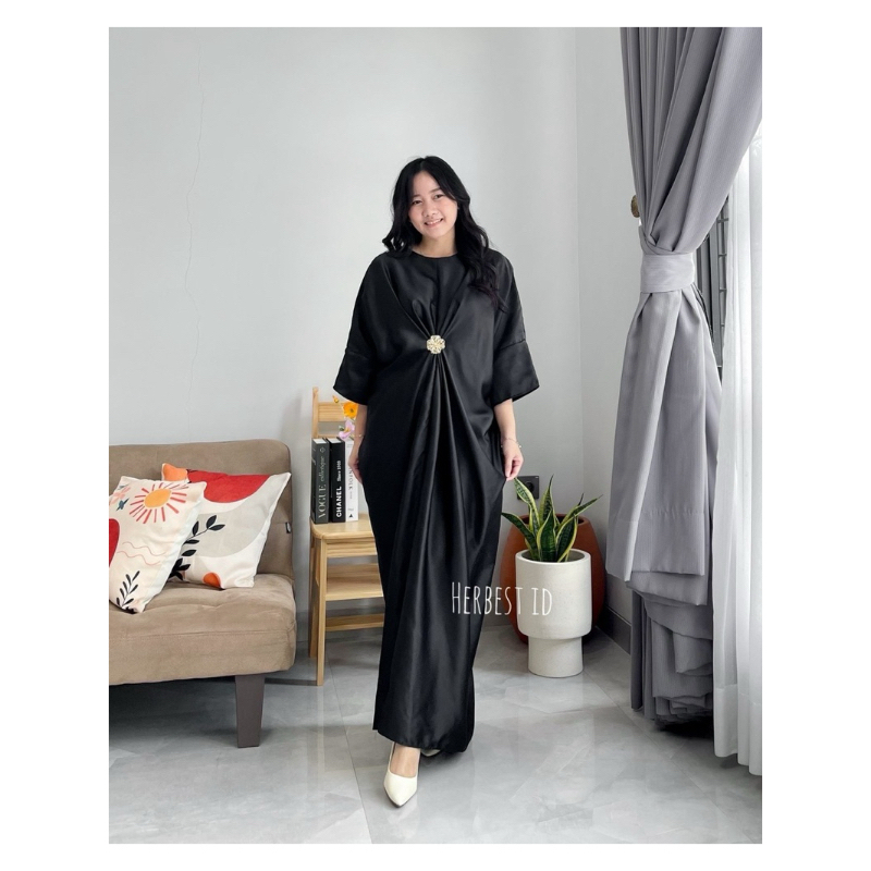 NIKITA KAFTAN PREMIUM SATEEN SILK MAXI DRESS LEBARAN MUSLIM IMPORT