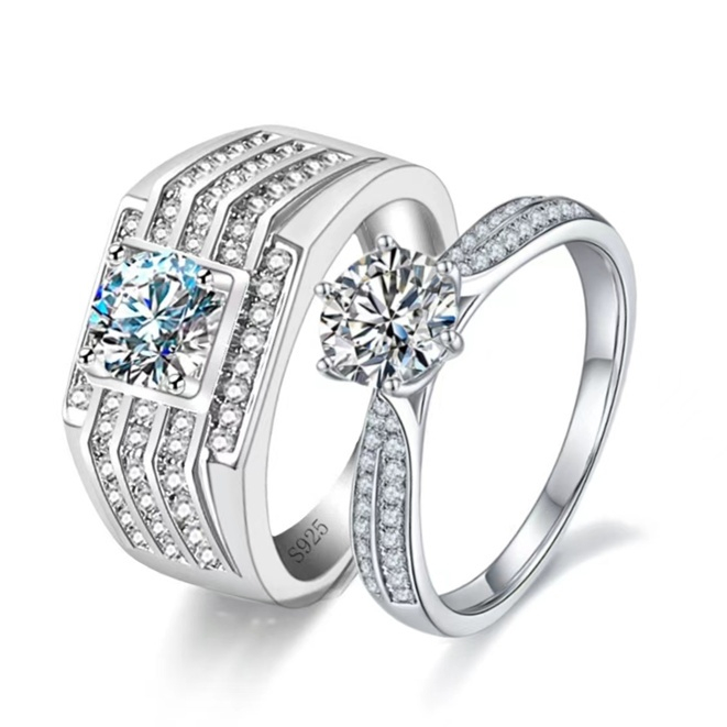 Cincin Tunangan Couple Titanium Pria Anti Karat Luntur Cincin Kawin Pasangan Wanita Perak Berlian Ni