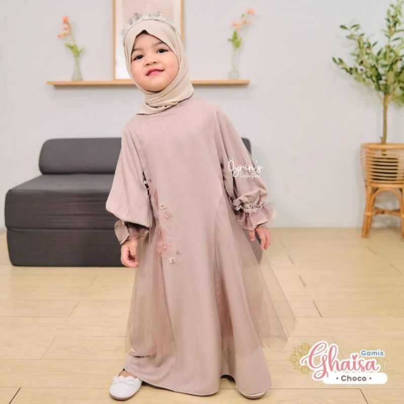 HEMAT GAMIS SET JILBAB GHAISA OYRINS BAJU LEBARAN PESTA ANAK COUPLE HIJAB PASHMINA INSTAN