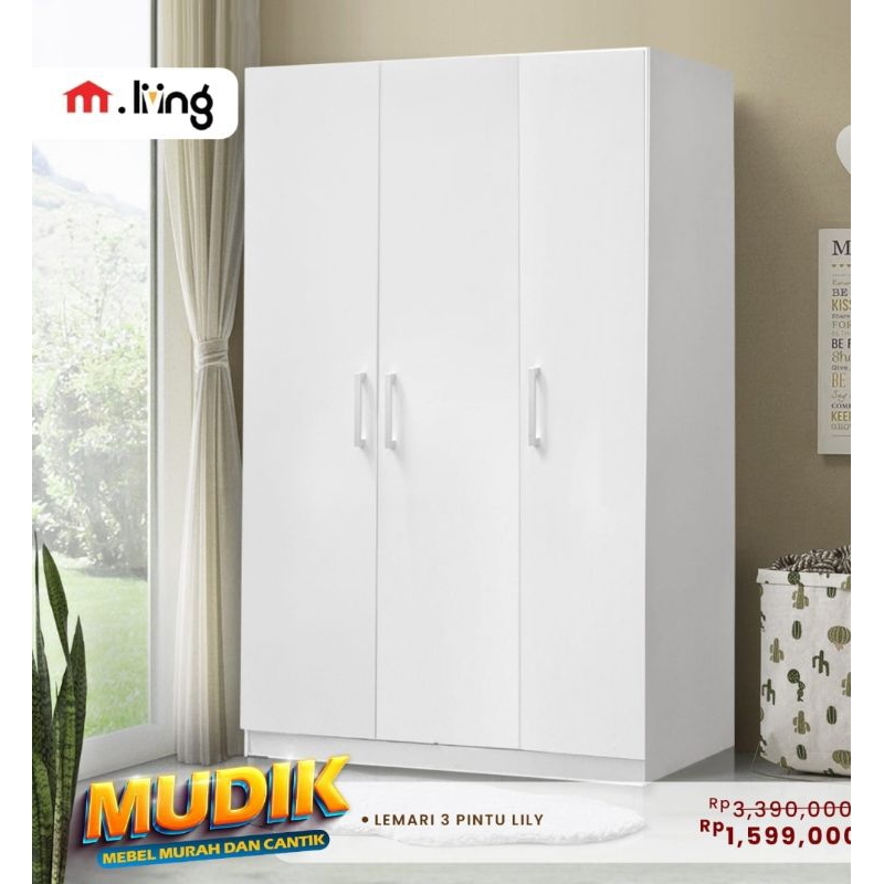 M.Livingstore - Furniture Lemari Pakaian Vinca 3 Pintu PutihUk T176 L50 P145 cm