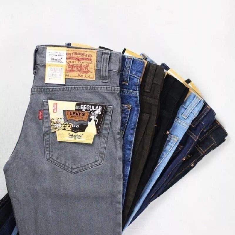 Celana Jeans Panjang Pria / Cowok Reguler Standar Abu Dewasa